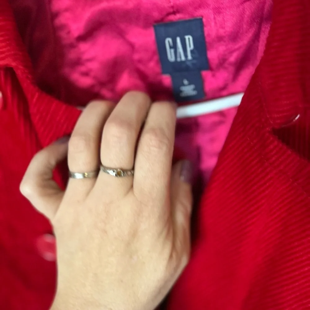 Y2K GAP Womens Large Red Corduroy Button Front Satin Lined Pea Coat
